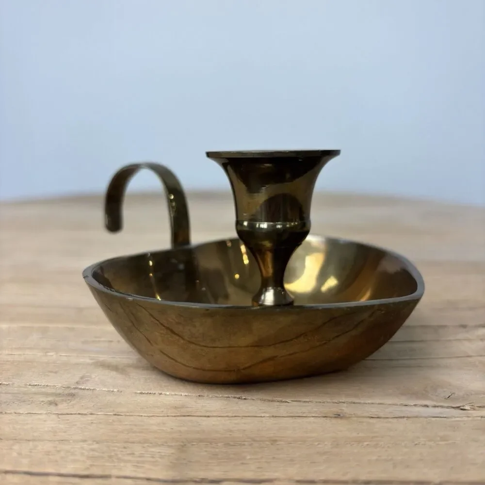 Vintage Brass Heart Shaped Chamberstick Candle Holder Cottagecore Granny Decor
